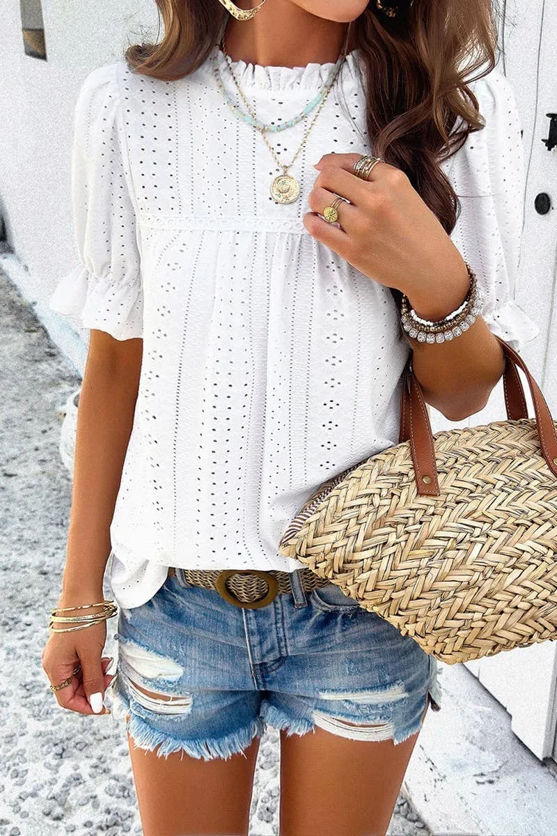 CASUAL SOLID COLOR SHORT SLEEVED CUT OUT TOP_CWTSTS0317 retro look