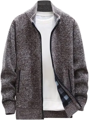 Casual Sweaters Cardigan Knitted Long Sleeve Jacket Full Zip Fleece Winter Warm Coat Outdoor Work Dress, XL-4XL