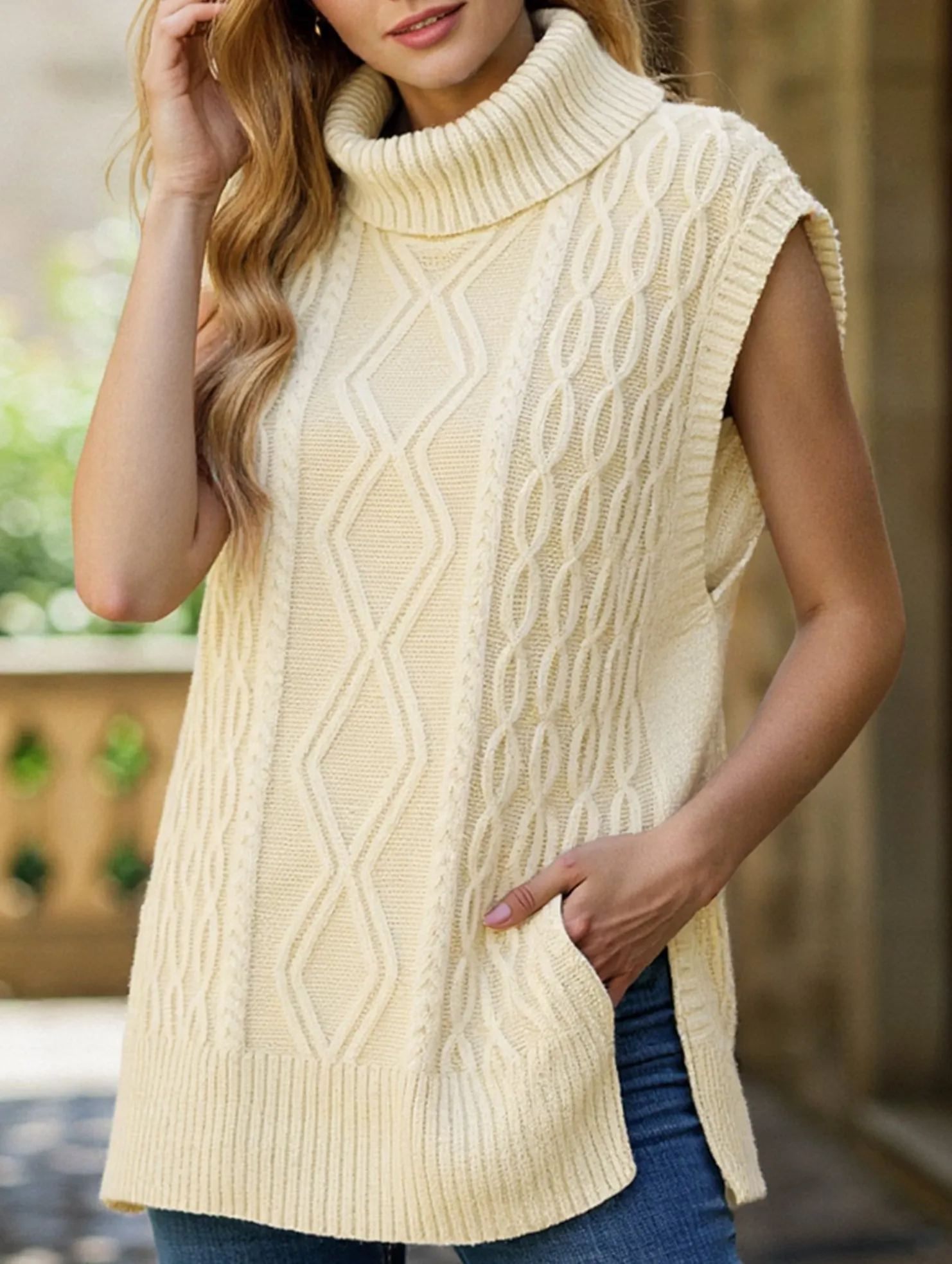 Sleeveless Tee Casual turtleneck sleeveless sweater