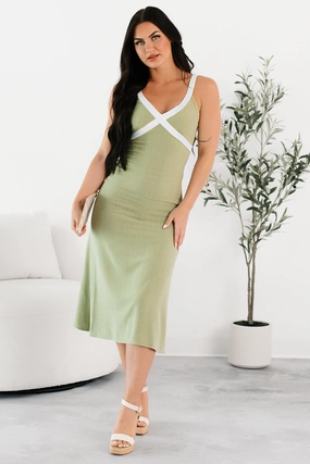 Cozy Wear Make It Yours Sleeveless Linen Midi Dress (Olive)