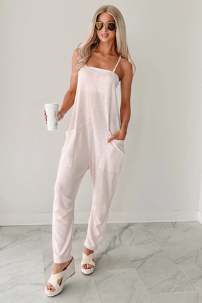 Blankets & Coffee Striped Jumpsuit (Ivory/Pink) Geometric-pattern Limited-Edition