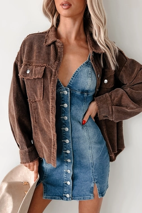 ripstop fabric Easy Care Finish Casually Coasting Corduroy Shacket (Brown)
