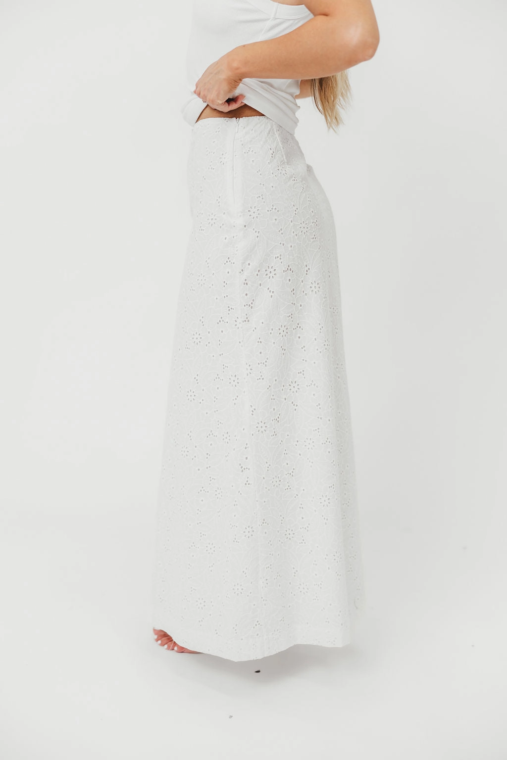 Comfy Layers Cathleen Eyelet Maxi Skirt in Ivory