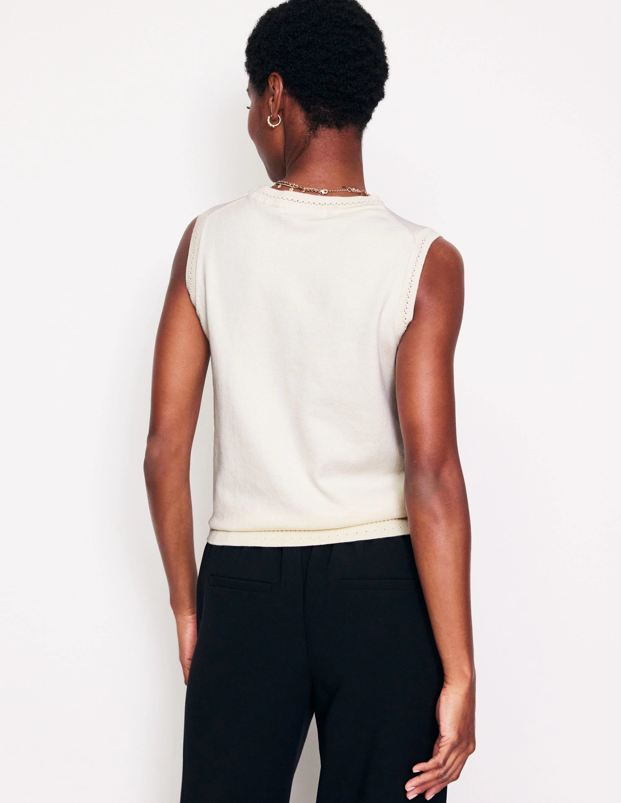 Catriona Crew Neck Cotton Tank-Warm Ivory DoubleLayered Hem Modern Trend