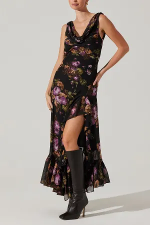 Cozy Comfort Cecilia Dress Black purple floral