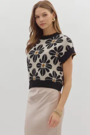Celeste Floral Short Sleeve Sweater in Black UltraSoftInterior