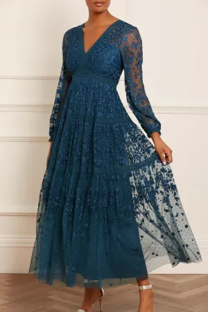 Celestia Ribbon Ankle Gown Smocked-Detail