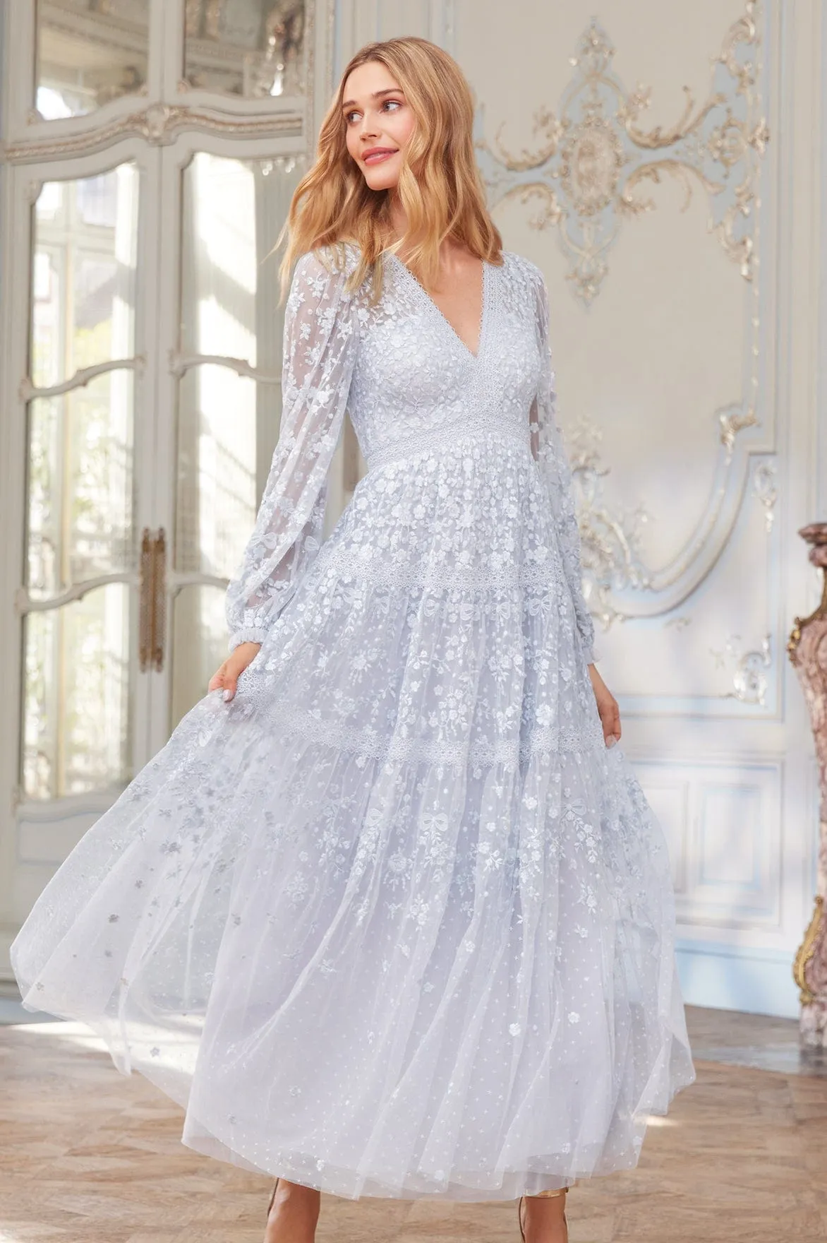 Relaxed work dress Drape Wave Celestia Ribbon Ankle Gown