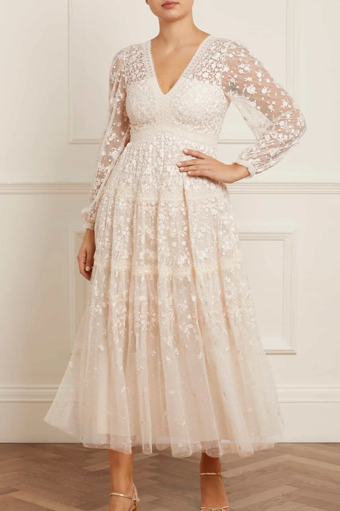 Contemporary Design Delicate Details Celestia Ribbon Ankle Gown