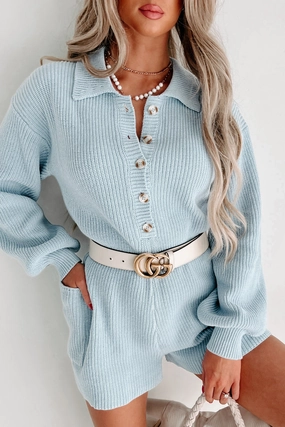 You Make Me Feel Knit Romper (Sky Blue) Brushed Inner Layer Durable Fiber Blend