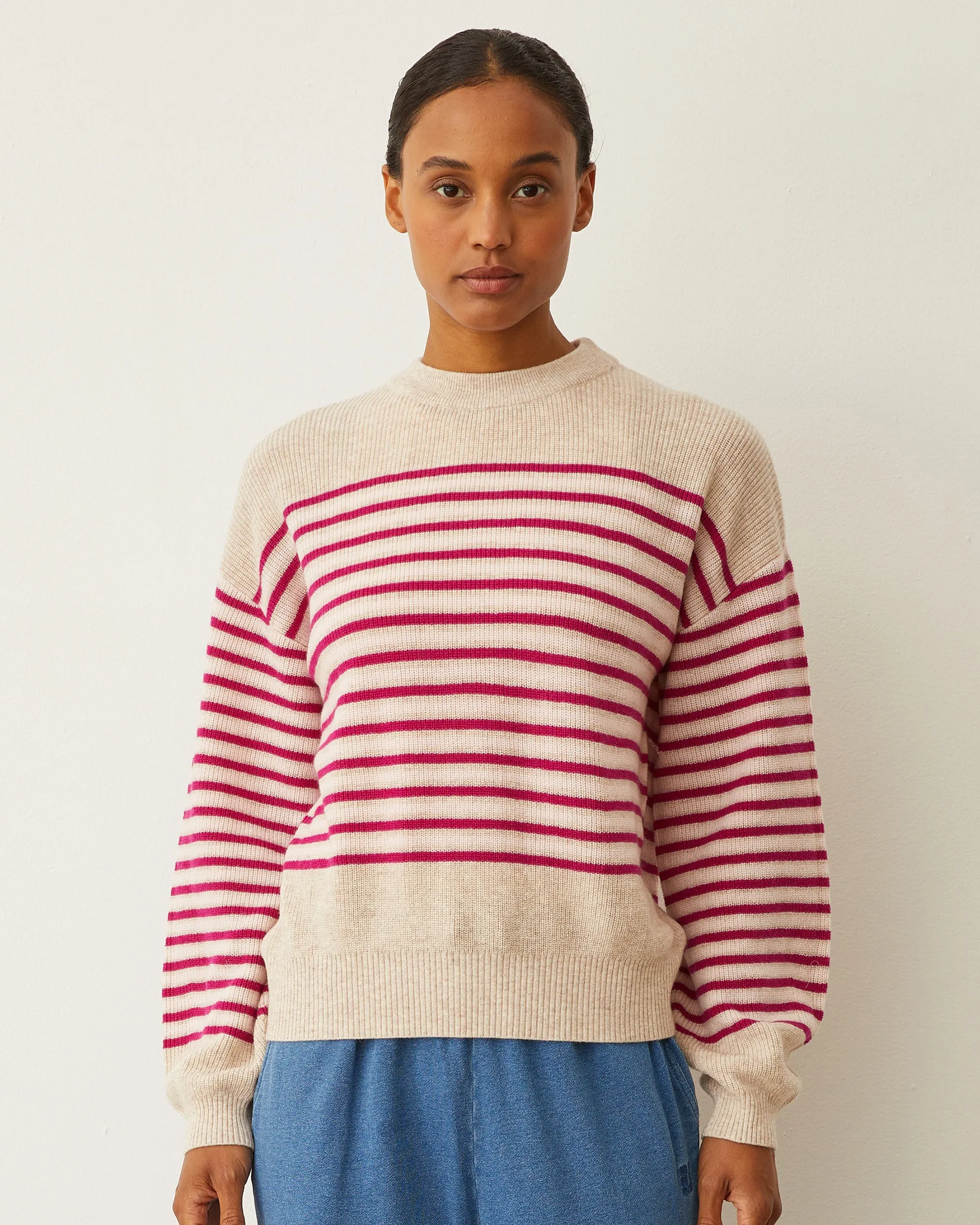 FadeResistant Treatment Cozy Blouse Wool Cashmere Stripe Sweater