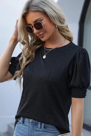 HOLLOW HOLE RIBBED SLEEVE CASUAL TOP Architectural Tailoring Anti Pill Finish