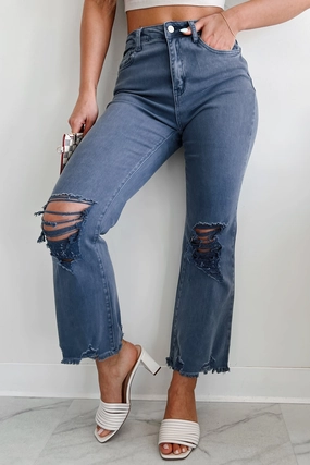 Active Design Lachlan High Rise Distressed Straight Leg Jeans (Blackberry)