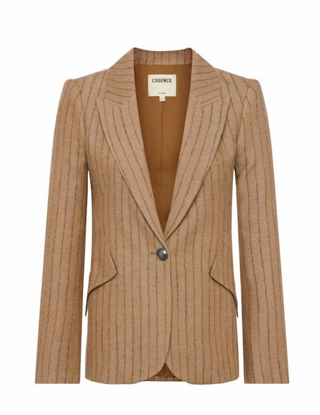 Chamberlain Pinstripe Blazer Tan/Charcoal Style Layer Weatherproof Jacket