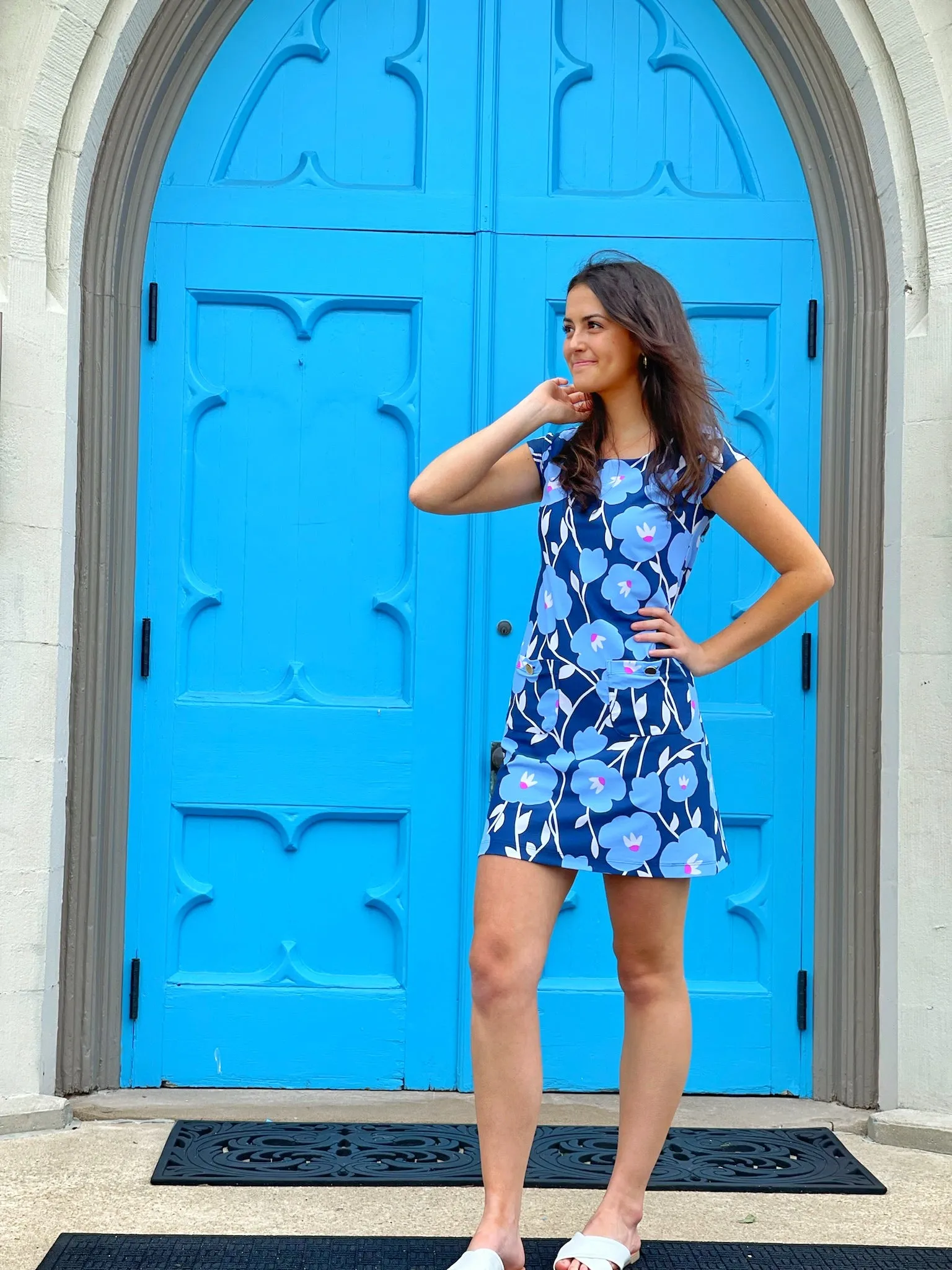 Charleston Dress Pop Art Flower Navy Sister Glow