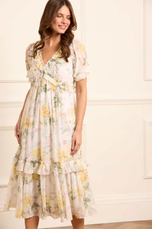 Rose Chiffon Short Sleeve Ballerina Dress Office Mood