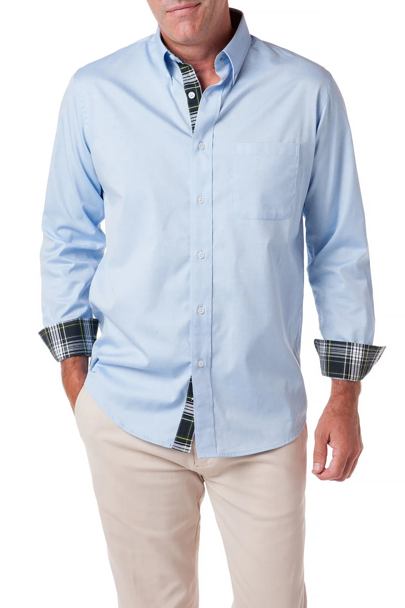 Ethically Sourced Material Chase Shirt Blue Oxford with Gordon Plaid Trim