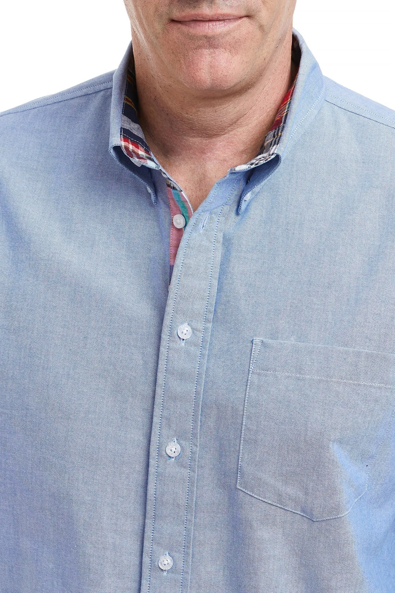 Non Iron Fabric Chase Shirt Blue Oxford with Weston Patch Madras Trim