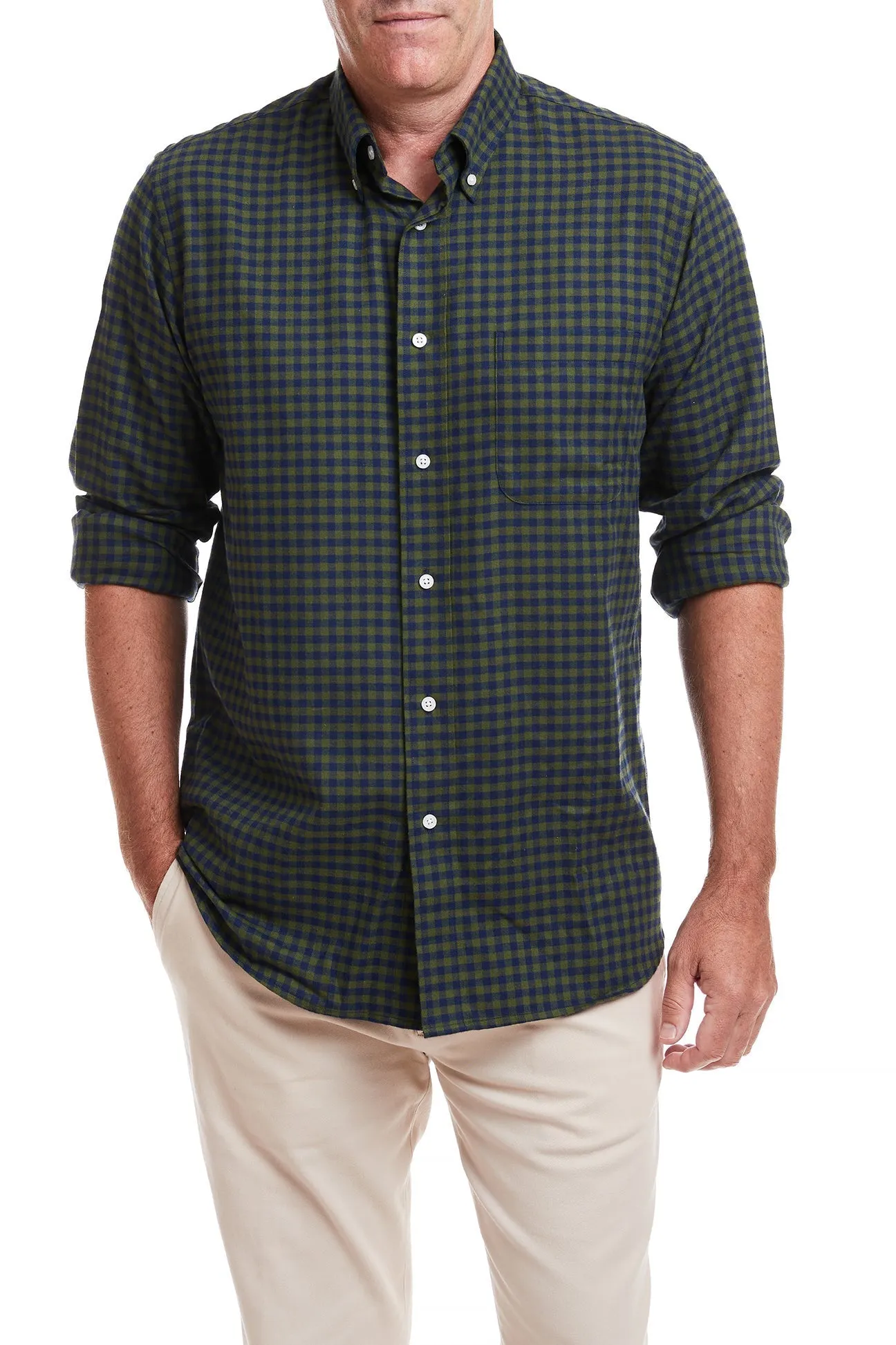Chase Shirt Olive and Navy Buffalo Check DoubleLayered Collar