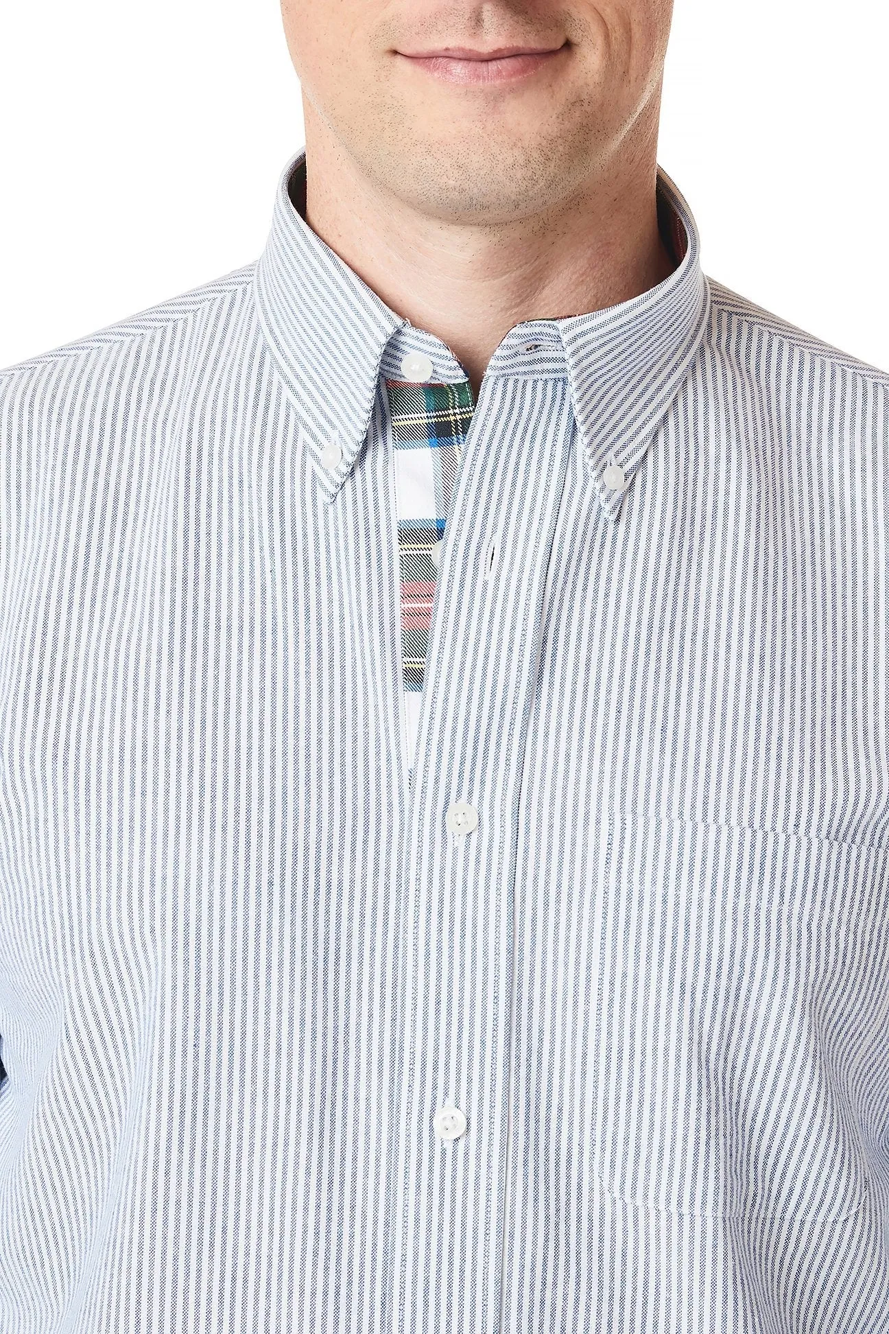 elegant design Chase Shirt Oxford Blue Stripe with Dress Stewart Trim