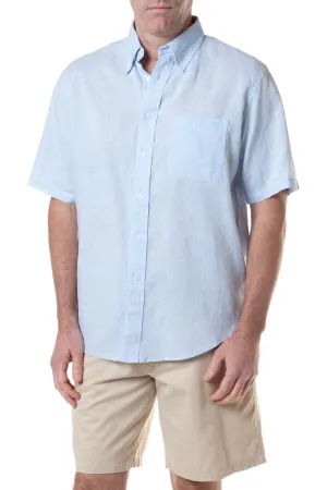 Chase Short Sleeve Shirt Powder Blue Linen SoftFeel Fabric