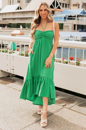 Chasing Daylight Ruffled Hem Midi Dress (Green) Bare Glow