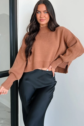 Breathable back panel Active Design Cheerful Charm Oversized Zenana Crop Sweater (Deep Camel)