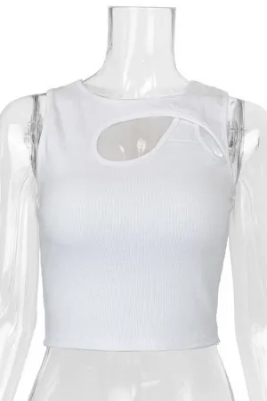 CHEST HOLLOW OUT SEXY SLIM SHORT TANKTOP_CWTTK0308 RibbedCollar