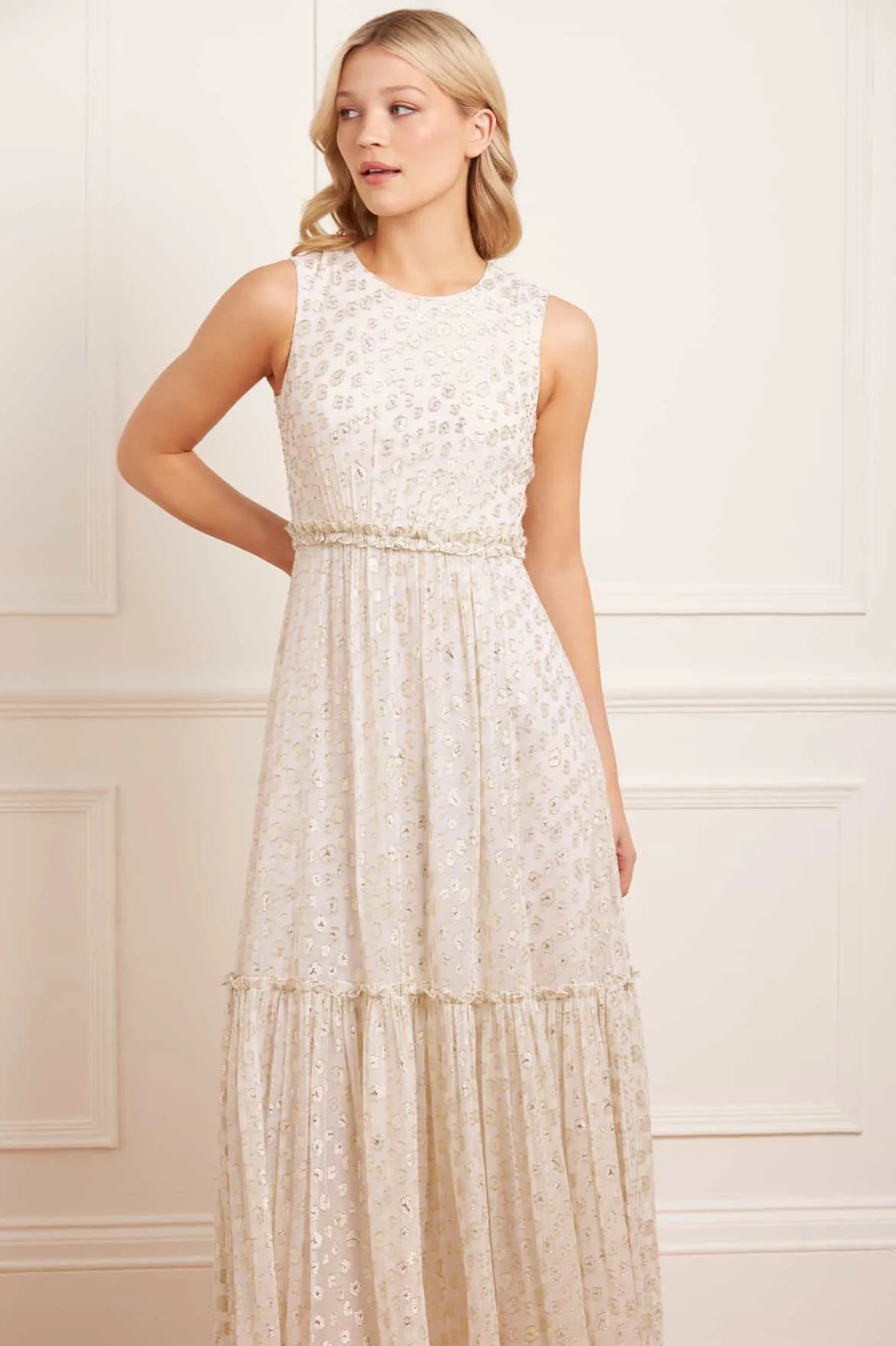 Harper Lurex Cape Ankle Gown Trendy pick Sunset Look