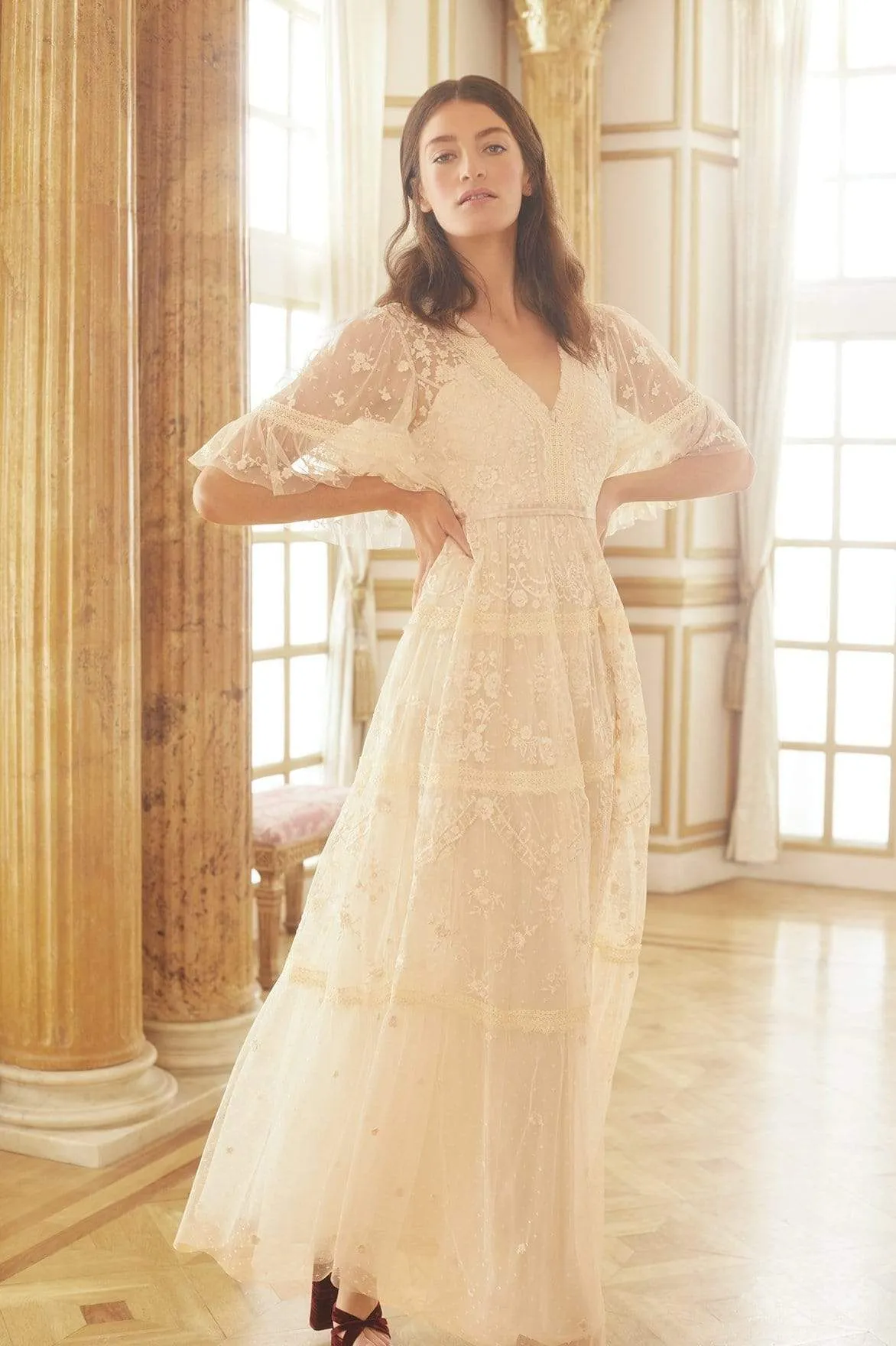 Gemstone-Detail Smart and Relaxed Lottie Lace Gown