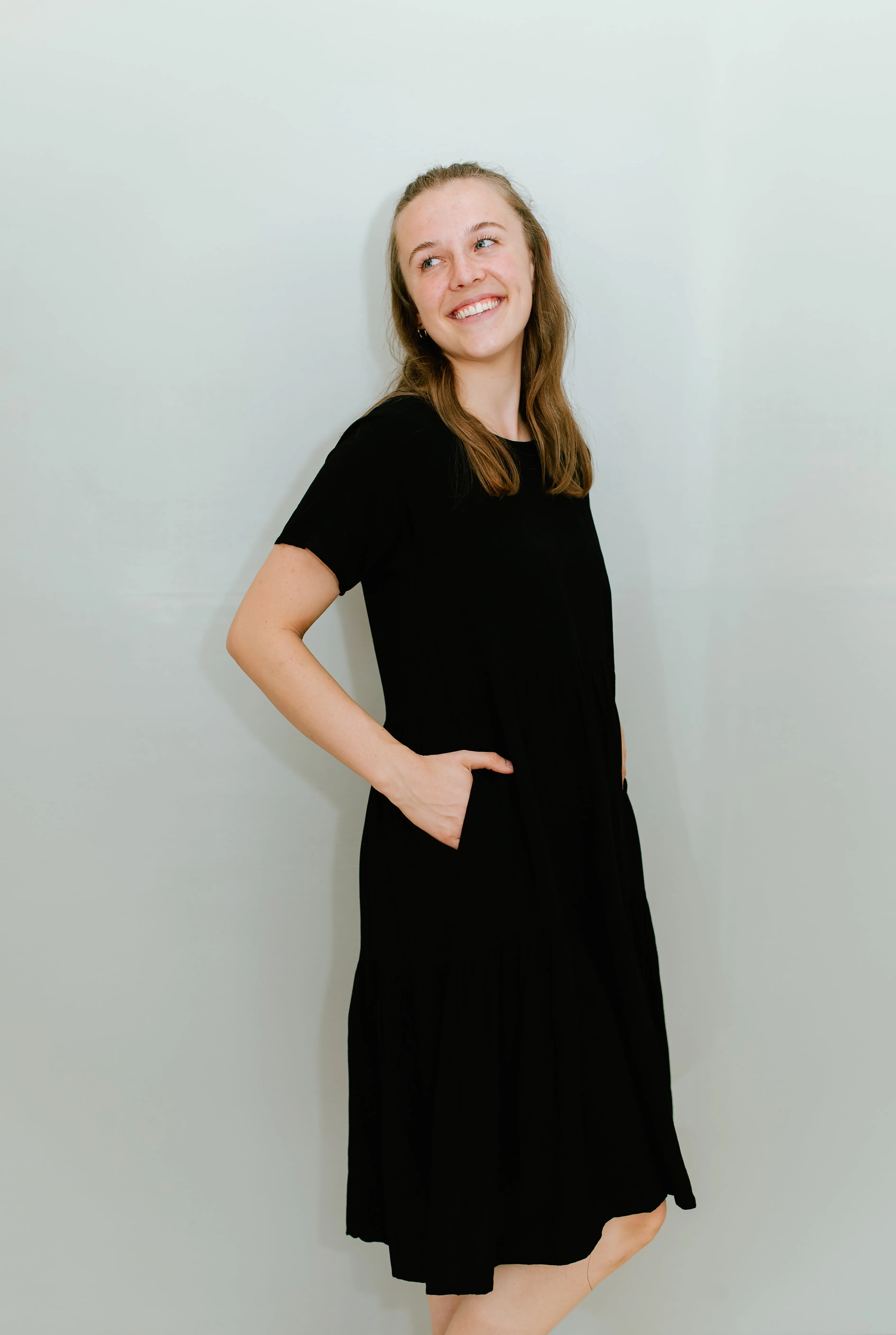 Laia Dress Black Soft Drape Trendy wrap gown