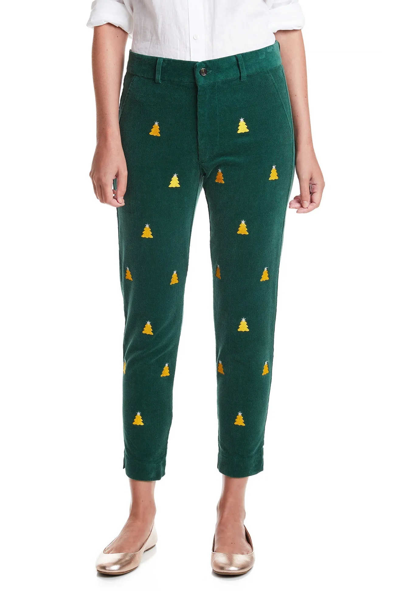 Beachcomber Corduroy Ankle Capri Hunter with Gold Tree and Silver Star Sporty Layers Fashionable Appeal