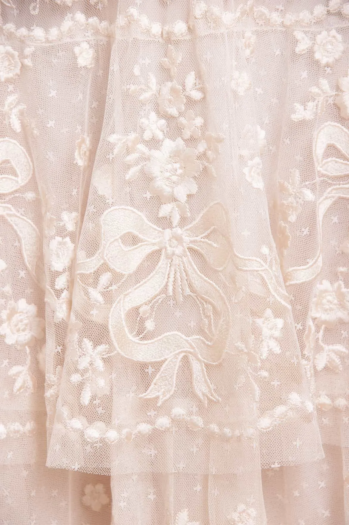 Clear Blush Frayed-Edge Bonnie Bow Gown