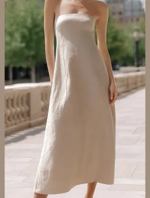Best-Seller Light Aesthetic Chic Strapless Slim Tube Dress ??Elegant Cotton & Flax Blend