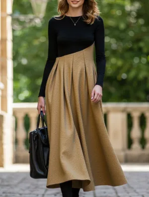 Contrast color V-neck long-sleeved dress Breathable Style