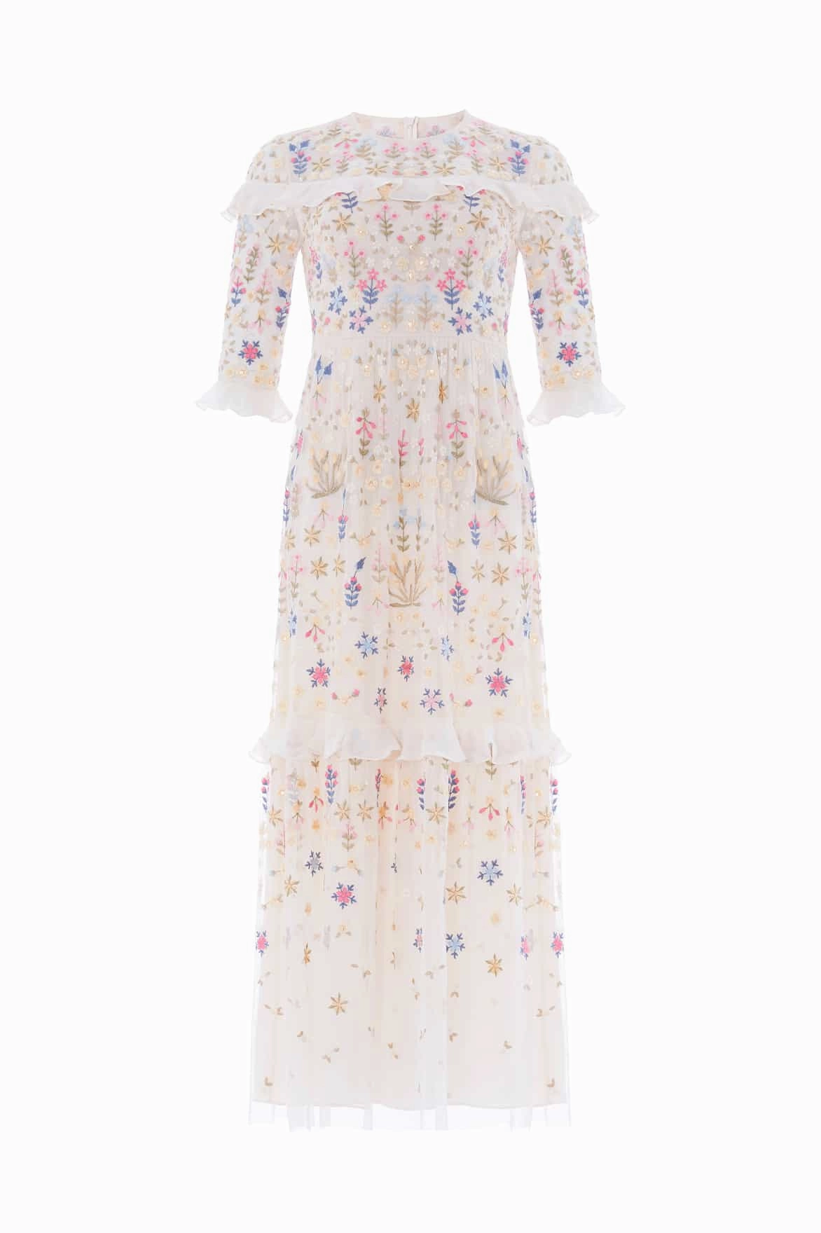 Flowerbed Embroidery Ankle Gown Chic Tailoring Design Curvy Glam
