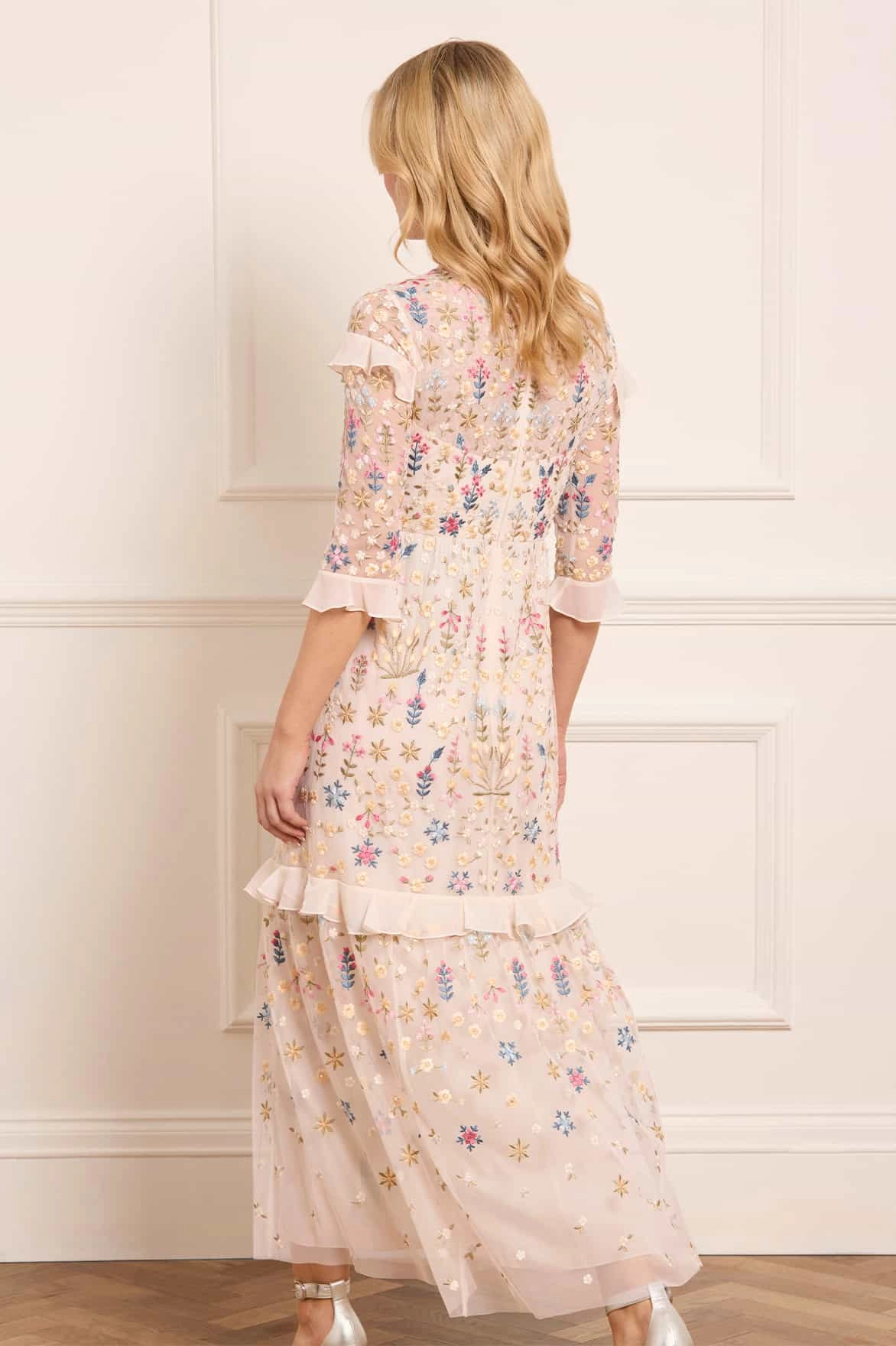 Flowerbed Embroidery Ankle Gown Pop Texture