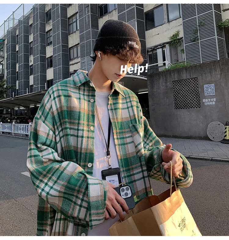 Chicmy-Graduation gift, Coachella Valley Music Festival Look,Long Sleeve Thickened Woolen Plaid Men Shirt