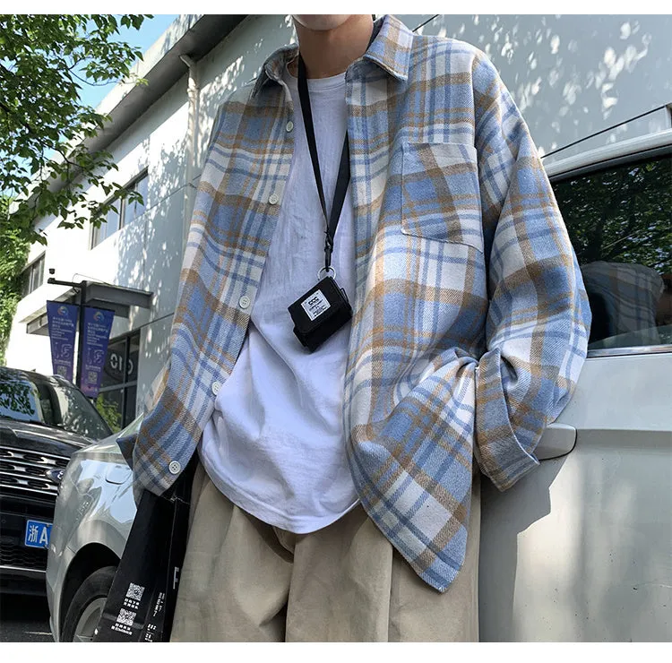 Chicmy-Graduation gift, Coachella Valley Music Festival Look,Long Sleeve Thickened Woolen Plaid Men Shirt