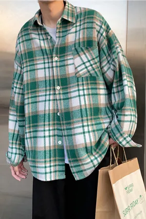 Chicmy-Graduation gift, Coachella Valley Music Festival Look,Long Sleeve Thickened Woolen Plaid Men Shirt