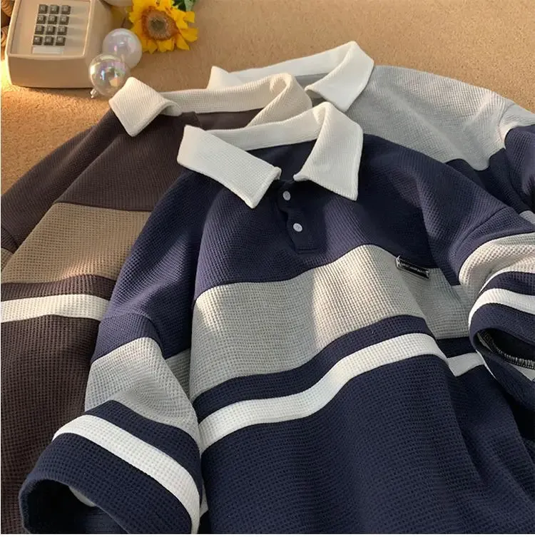 Chicmy-Graduation gift, Coachella Valley Music Festival Look,Short Sleeve Turn Down Collar Striped Shirt
