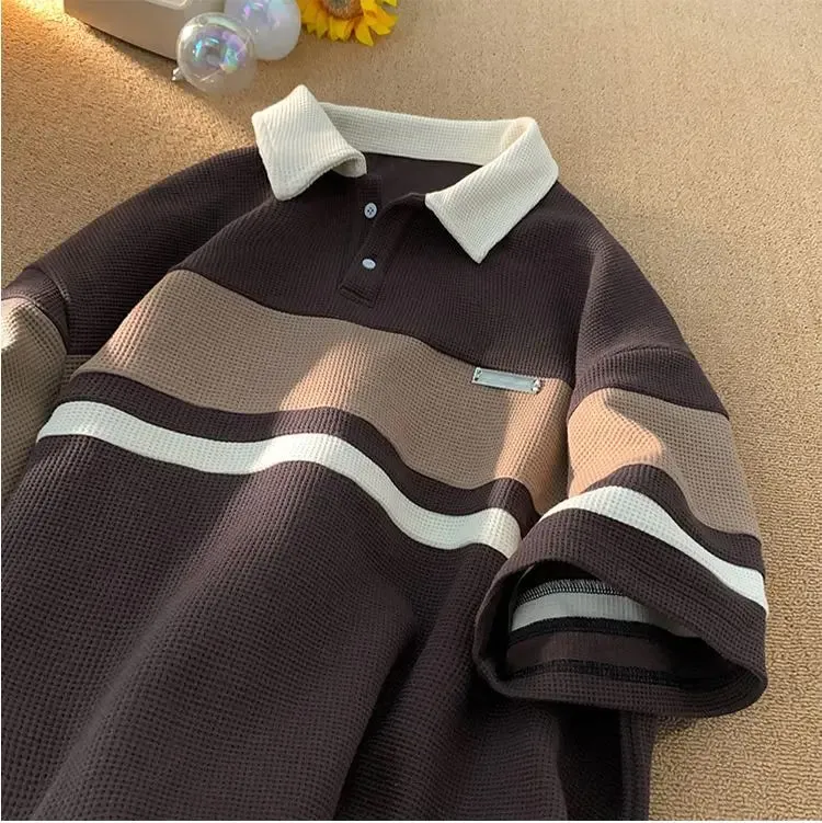 Chicmy-Graduation gift, Coachella Valley Music Festival Look,Short Sleeve Turn Down Collar Striped Shirt