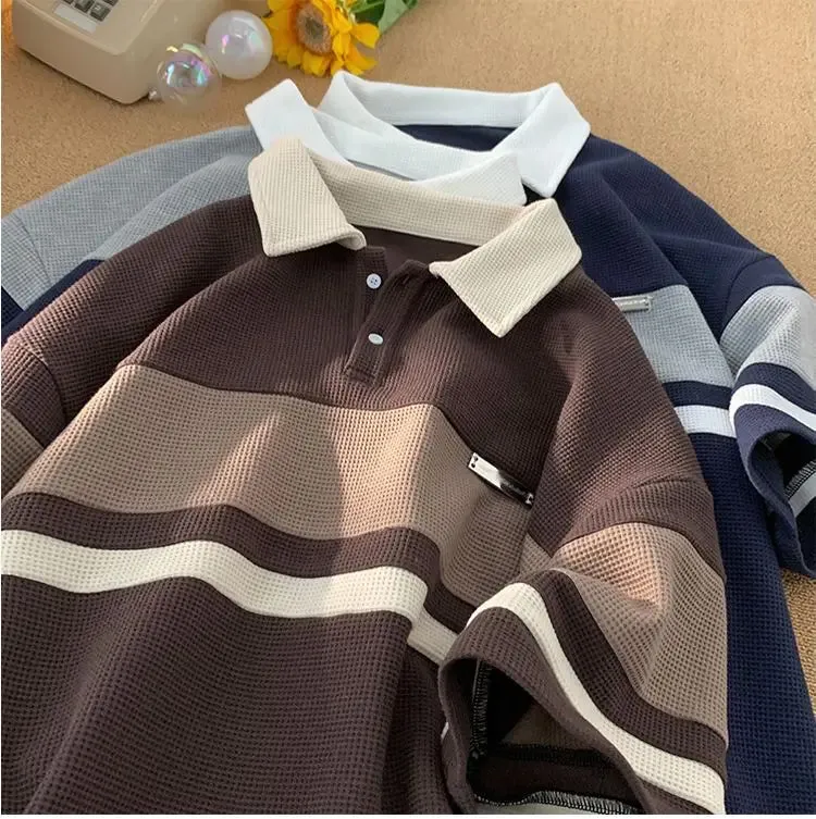 Chicmy-Graduation gift, Coachella Valley Music Festival Look,Short Sleeve Turn Down Collar Striped Shirt