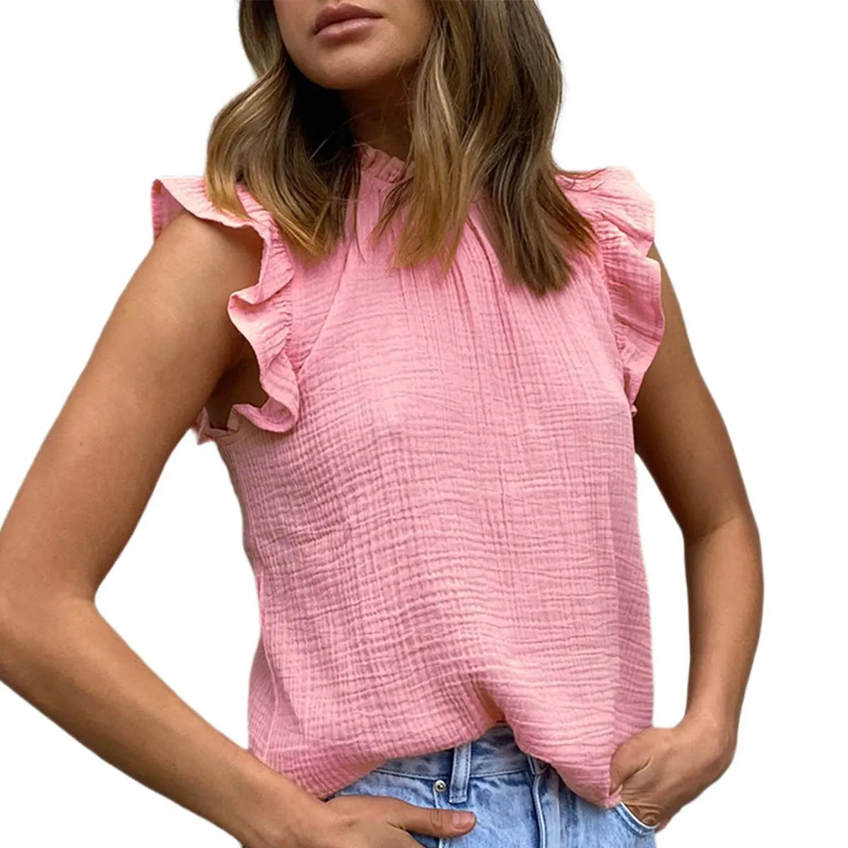 Summer Style CHIFFON SOLID COLOR PATCHWORK SLEEVELESS BLOUSE_CWTBLSL0361