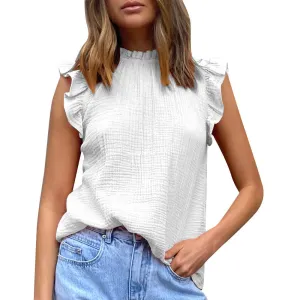 CHIFFON SOLID COLOR PATCHWORK SLEEVELESS BLOUSE_CWTBLSL0361 LightReflectiveTrim