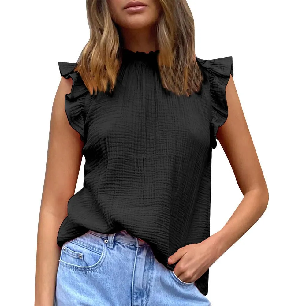 Formal Wear Chic Tee CHIFFON SOLID COLOR PATCHWORK SLEEVELESS BLOUSE_CWTBLSL0361