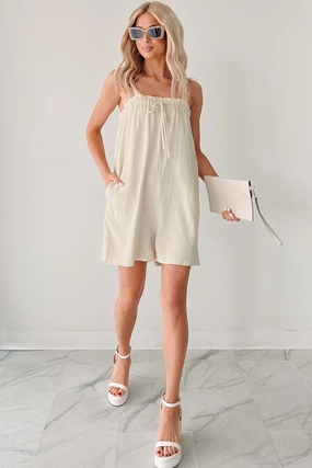 All Layer Chill & Chat Linen Drawstring Romper (Oat)