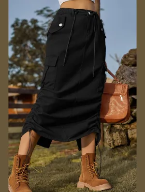 Layered Style Perfect Look WOMEN DRAWSTRING LONG LENGTH CASUAL SKIRT