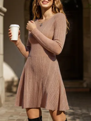 Feminine fit-and-flare silhouette Office Glam Casual Zipper Knit Long Sleeve Dress