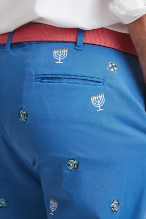 Functional fashion wear Harbor Pant Deep Ocean Blue with Menorah and Dreidel